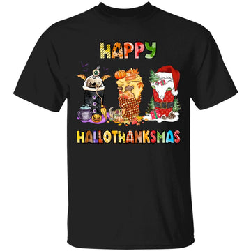 Happy Hallothanksmas Coffee Latte Halloween Thanksgiving Shirt