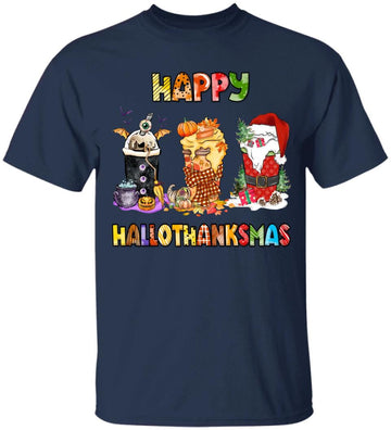 Happy Hallothanksmas Coffee Latte Halloween Thanksgiving Shirt