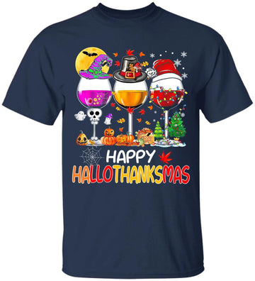 Happy Hallothanksmas Wine Glasses Wine Lover Shirt