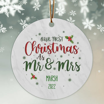 Personalized Mr Mrs Wedding Ornament, First Christmas Married Ornament, Ceramic Christmas Ornament, Wedding Gift, Frist Christmas Gift