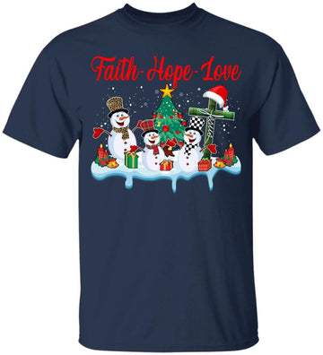 Jesus Faith Hope Love Snowman Funny Xmas For Christian T-Shirt Christmas Lover Tee, Christmas Sweashirt