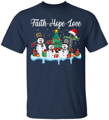 Jesus Faith Hope Love Snowman Funny Xmas For Christian T-Shirt