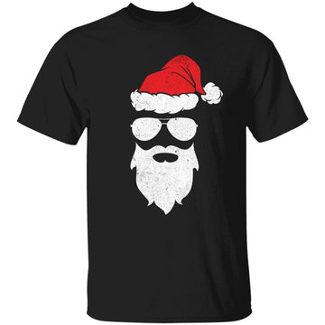 Funny Santa Claus Face Sunglasses with Hat Beard Christmas T-Shirt