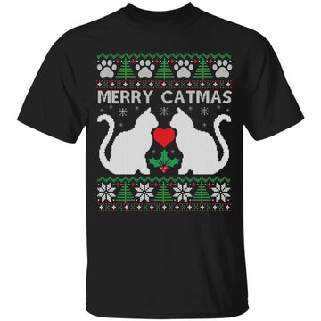 Funny Merry Catmas Ugly Christmas Sweater Shirt Xmas Graphic Tee