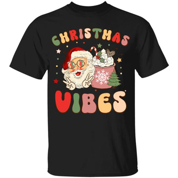 Retro Groovy Christmas Vibes Cute Santa Claus Xmas Lights T-Shirt