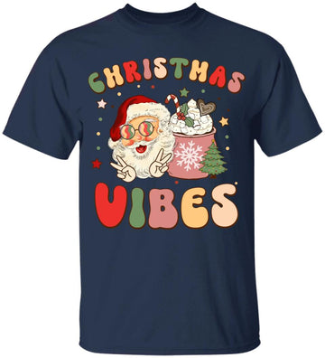 Retro Groovy Christmas Vibes Cute Santa Claus Xmas Lights T-Shirt