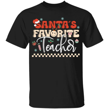 Santa's Favorite Teacher Groovy Retro Christmas Boy Girl Shirt