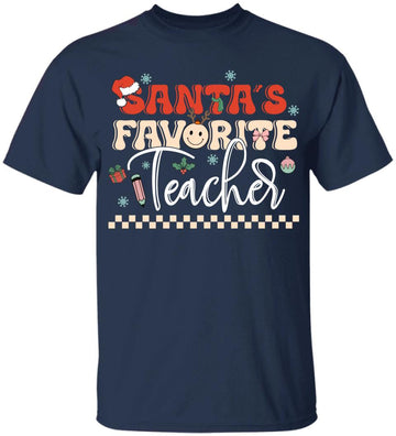 Santa's Favorite Teacher Groovy Retro Christmas Boy Girl Shirt