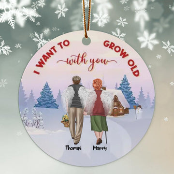 Old Couple I Want To Grow Old With You, Personalized Custom Christmas Ceramic Ornament, Christmas Gift For Couples