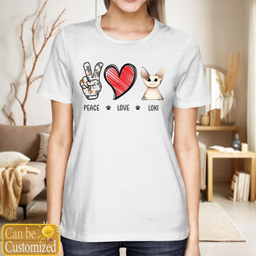 Peace Love Cat Custom T-Shirt, Personalized Gifts For Cats Lovers Shirt