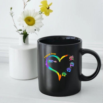 Personalized Mama Bear Heart Colorful Mother's Day Gift For Mom Custom Black Coffee Mugs