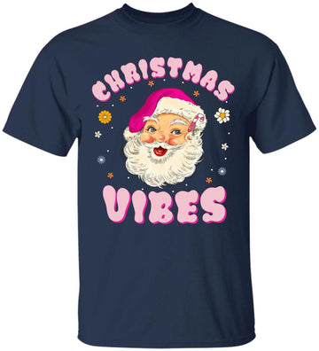 Vintage Pink Christmas Vibes Funny Pink Santa Claus Shirt