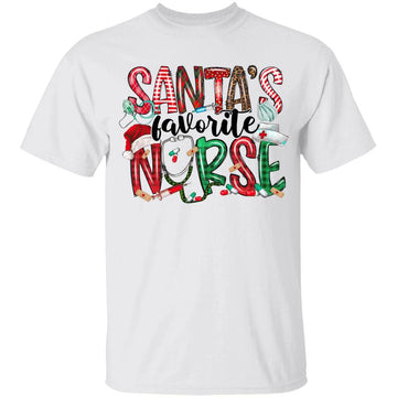 Santa's Favorite Nurse Stethoscope Santa Hat Christmas Funny Shirt