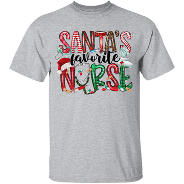 Santa's Favorite Nurse Stethoscope Santa Hat Christmas Funny Shirt