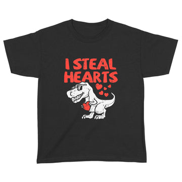 Kids I Steal Hearts Trex Dino Cute Baby Boy Valentines Day Gift T-Shirt - Standard Youth T-shirt