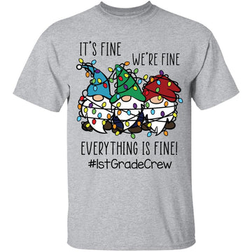 It's Fine We're Fine Everything Is Fine 1st Grade Crew Teacher Christmas Lights Shirt Xmas Gifts