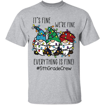 It's Fine We're Fine Everything Is Fine 5th Grade Crew Teacher Christmas Lights Shirt Xmas Gifts