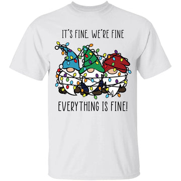 It's Fine We're Fine Everything Is Fine Gnomes Teacher Funny Christmas Lights Shirt Xmas Gifts