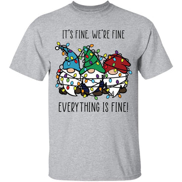 It's Fine We're Fine Everything Is Fine Gnomes Teacher Funny Christmas Lights Shirt Xmas Gifts