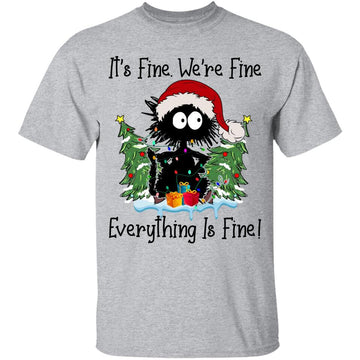 Black Cat Christmas It's Fine I'm Fine Everything Is Fine Shirt