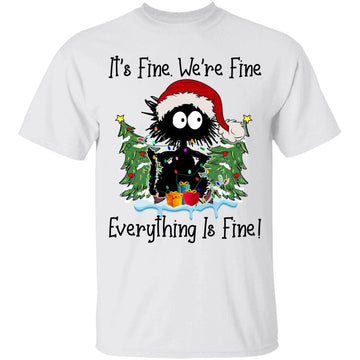 Black Cat Christmas It's Fine I'm Fine Everything Is Fine Shirt