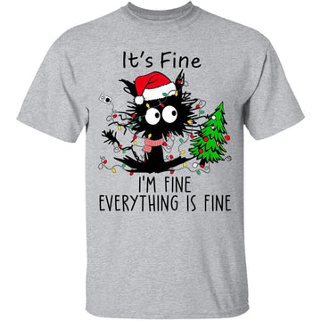 Black Cat It's Fine I'm Fine Everything Is Fine Funny Christmas Shirt