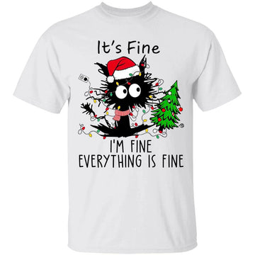 Black Cat It's Fine I'm Fine Everything Is Fine Funny Christmas Shirt