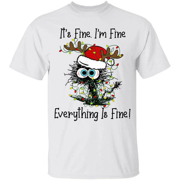 Black Cat It's Fine I'm Fine Everything Is Fine Christmas Light Shirt