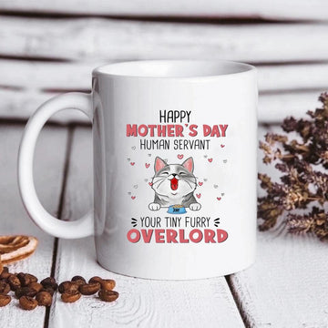 Happy Mother’s Day Human Servant Cat Personalized Mugs, Personalized Mother’s Day Gift for Cat Lovers, Cat Dad, Cat Mom