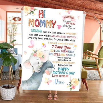 Personalized Baby Blanket Boy, Girl - Baby Shower Gift - Elephant Baby Blanket - Custom Baby's Name Hi Mommy Elephant Blanket, New Mom Gift First time Mom Blanket, Mother's Day Blanket Gift For Mom