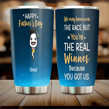 Personalized Little Sperm Tumbler, We May Have Won The Race, Gift For Dad