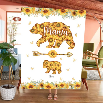 Mama Bear Sunflower Personalized Blanket, Best Gift For Mother