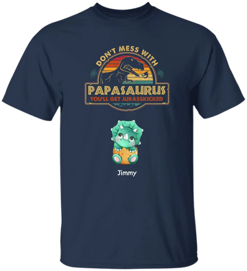 Vintage Papasaurus Personalized T-Shirt, Best Gift For Father