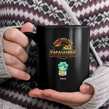 Vintage Papasaurus Personalized Mugs, Best Gift For Father