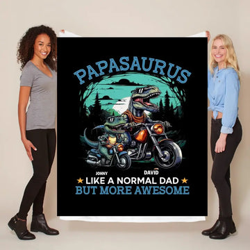 Papasaurus Motorbike Personalized Blanket, Best Gift For Father
