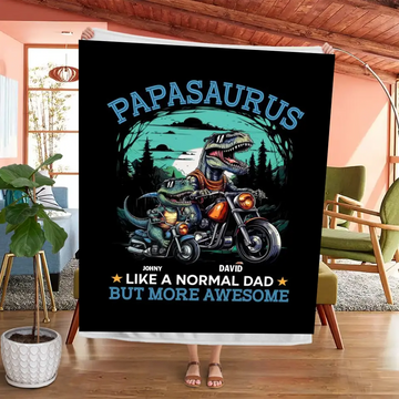 Papasaurus Motorbike Personalized Blanket, Best Gift For Father