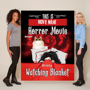 This Is Horror Movie Watching Blanket Personalized Blanket, Halloween Gift For Cat Lover