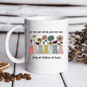 Grandma Flowers Colors Personalized Mugs - Best Gift For Grandma