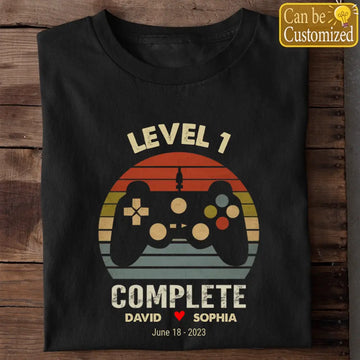 Level 1 Complete Personalized Couple Gamer Shirt - Best Gift For Couples On Anniversary - Valentine’s Gift For Him, Her - For Husband, Wife