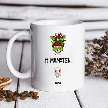 Halloween Messy Bun Monster With Little Kids Personalized Mug Gift For Mom - Grandma