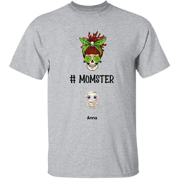 Halloween Messy Bun Monster With Little Kids Personalized T-Shirt Gift For Mom - Grandma Shirt
