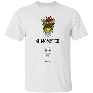Halloween Messy Bun Monster With Little Kids Personalized T-Shirt Gift For Mom - Grandma Shirt