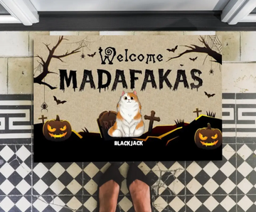 Welcome Madafakas Personalized Doormat, Halloween Gift For Cat Lover