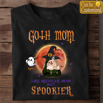 Goth Mom Like Regular Mom But Spookier Halloween Personalized T-Shirt Custom Goth Mom Shirt, Halloween Gift Idea For Mom