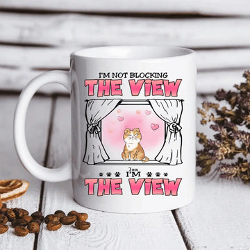 Sale We're Not Blocking The View We’re The View Cat Personalized, Custom Mug Gift for Cat Lovers, Cat Mom, Cat Dad