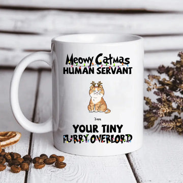 Merry Christmas Your Tiny Furryoverlords, Personalized Mug - Custom Christmas Gift For Cat Mom, Cat Dad, Cat Lover, Cat Owner