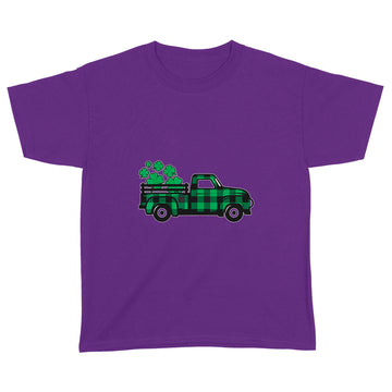 Green Buffalo Plaid Shamrock Pickup Truck St. Patrick's Day T-Shirt - Standard Youth T-shirt