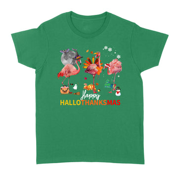 Happy HalloThanksmas Flamingo Halloween Thanksgiving Christmas T-Shirt