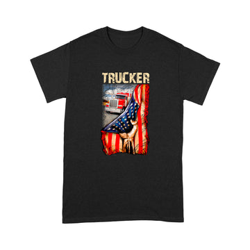 Truck Behind American Flag Trucker Love Graphic Tees Shirt Back - Standard T-shirt