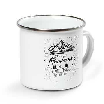 Mountains Are Calling And I Must Go Campfire Mug - Funny Mugs Gifts Ideas for Women, Men Outdoors Camping Enamel Mug - Campfire Mug